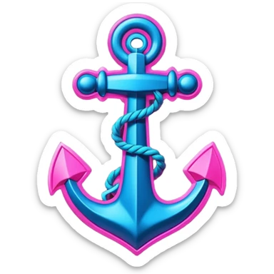 A cyberpunk neon sign with an anchor on it sticker
