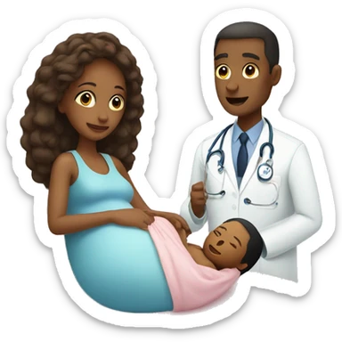 a woman gives birth and doctors stand nearby sticker