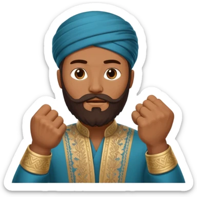 uzbek bearded man with national outfit shows his fist sticker