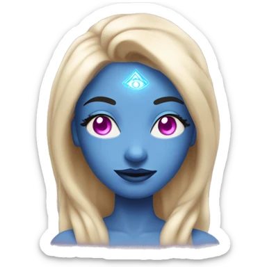 magical diva with thin pink andromedan face long blonde hair and blue eyes glowing third eye sticker