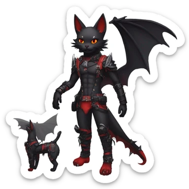 cool edgy cartoon black punk red ethereal fantasy nargacuga-bat-cat-Fakemon collar harness full body sticker
