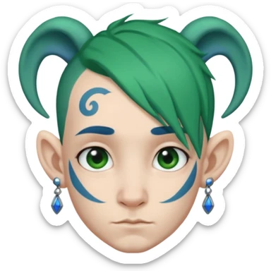 green haired heavy blue tattooed big head accessory big nose mid size ear young sticker