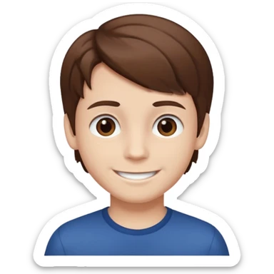 a smiling boy with brown hair and white skin with dark eyes  sticker