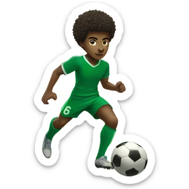 Muscular Afro teenage boy  in green soccer uniform number 5  kicking a soccer ball sticker