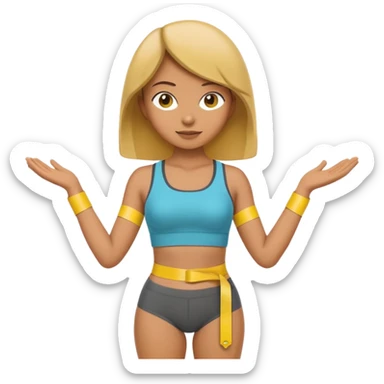 A 3D cartoon person measuring their waist with a yellow tape, casual fitness outfit, Memoji-style realism. sticker
