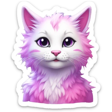 Kawaii colorful bright lilac-pink-white-gradient fantasy ethereal anthro feline fursona animal creature sticker