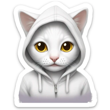 White kitten wearing hoodie sticker