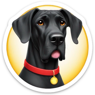 Black Great Dane with red collar and halo sticker