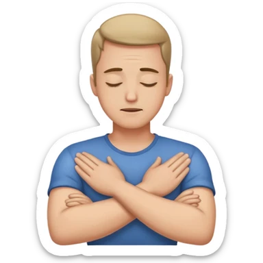 man with crossed arm and hands on neck and eyes shut sticker