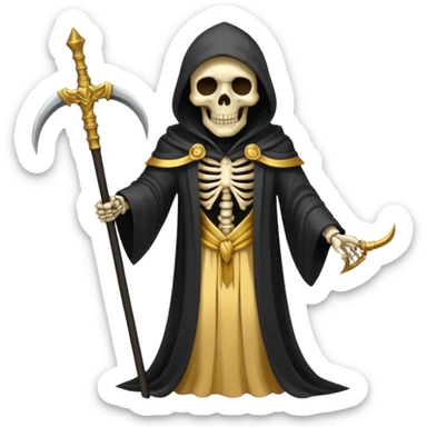 skeleton grim reaper in a gold with scythe sticker
