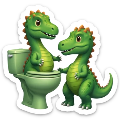 Skibidi toilet holding hands with a dinosaur ￼ sticker