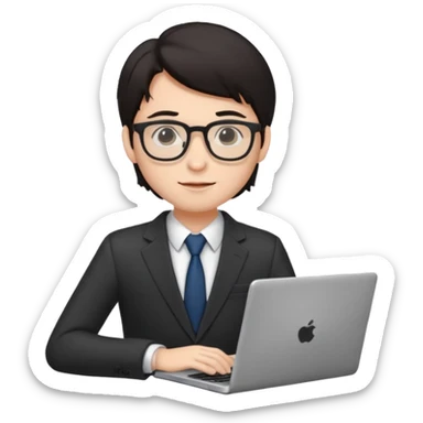 un estudiante con lentes y su laptop CON TERNO Y CABELLO NEGRO sticker