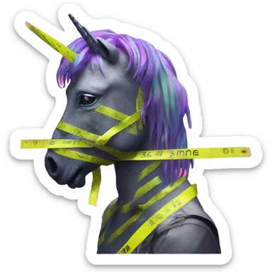 .Zombie_ Vaporwave black holographic oilslick zombie unicorn yellow caution tape sticker