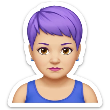 mujer mayor un poco gorda pelo azul o morado pixie cut barriobajera sin pendientes sticker