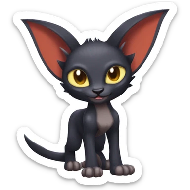 Black edgy Noivern-Litten-Sphynx-Lykoi-Caracal-cat-Fakemon with big bat ears full-body sticker