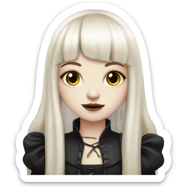 pale skinned girl with long ruby hair with fringe bangs and is in gothic outfit sticker