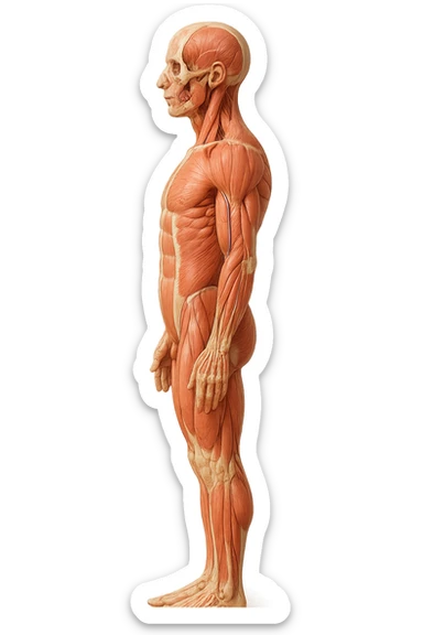 corpo umano anatomico di profilo realistico con schiena piatta, iperrealistico 4k sticker