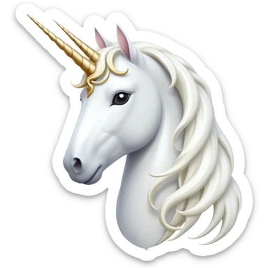 cinematic-noble-white-unicorn-portrait-emoji,-poised-and-regal,-with-a-slender,-ethereal-form-draped-in-a-pristine-white-color,-a-flowing-mane-and-tail,-and-a-glistening,-spiraled-horn-that-radiates-pure-light,-simplified-yet-sharp-and-majestic sticker