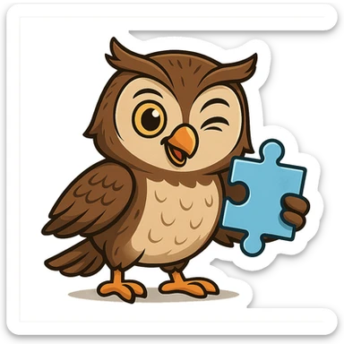 a clever bird named Coocoo, winking and holding a puzzle piece, symbolizing cleverness and problem-solving sticker
