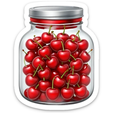 Realistic glass jar with silver metallic lid filled with maraschino cherries inside of it. sticker