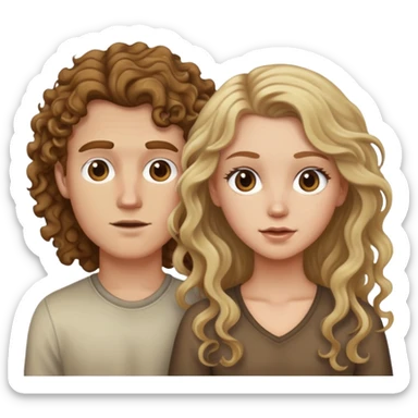 White boy with brown curly hair and white girl with dirty blonde long hair  sticker