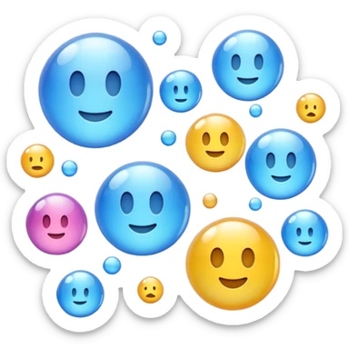 3D iPhone style emoji of free-floating bubbles, scattered randomly in the air, translucent and shiny, various sizes, not contained in any circle, isolated on white background, soft shadows, high detail, NO FACE sticker