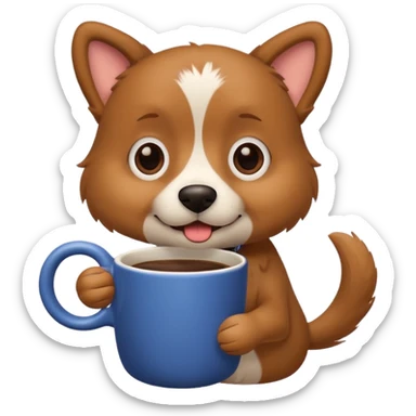 Dog with a cup of coffee sticker