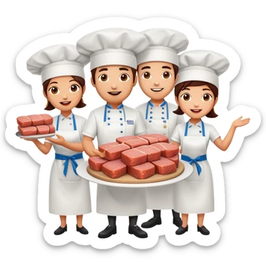 spam artists welcoming guests at a spam meat exhibition  sticker