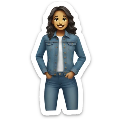 girl smiling in denim jacket remove patch on jacket sticker