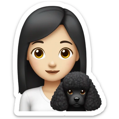 One Korean girl with black long straight hair with one black poodle sticker