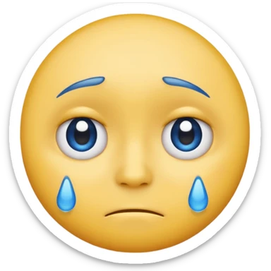A regular, simple, yellow  skin, round face emoji looking straight at me not smilling, just staring with a blue and almost clear looking tear rolling down its cheek sticker