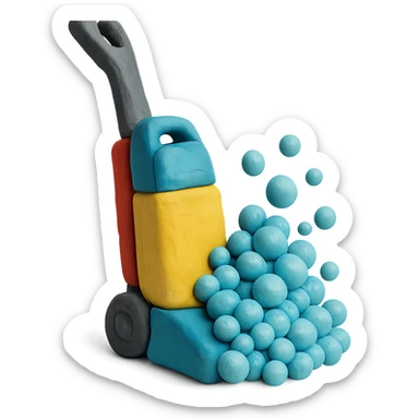 carpet shampooer with lots of playful claymation bubbles, no background sticker