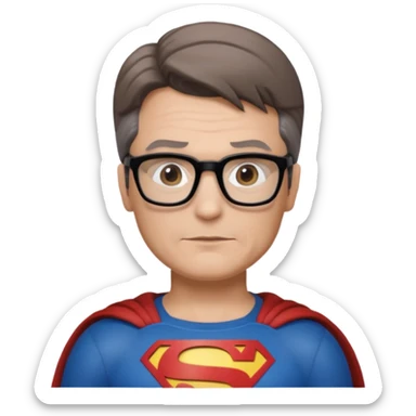 Make me a superman emoji with black glasses, light brown hair and slightly graying sticker