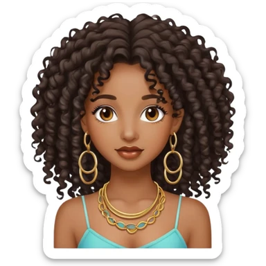 pretty black girl with long curly hair wearing hoop earrings and accessories sticker