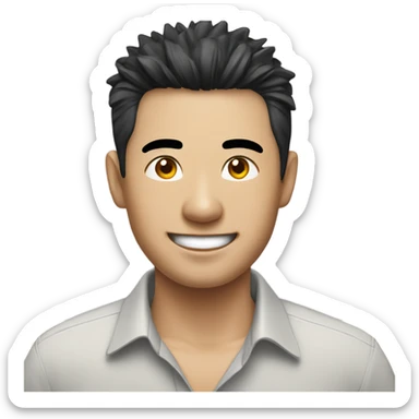 chinese man 40yo with spiky short black hair smile, smart buttoned shirt sticker