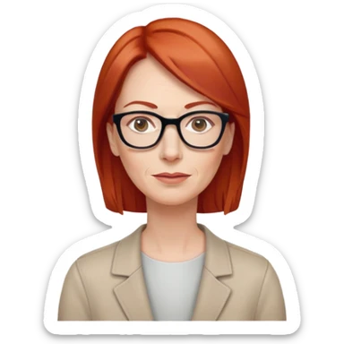 middle age Red head long straight hair pale skin wearing glasses sticker