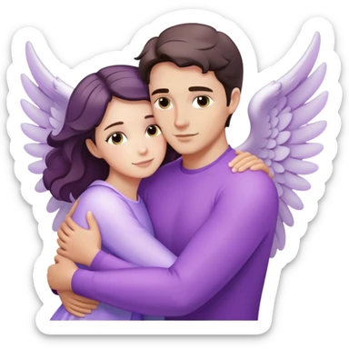 White brunette man ray of light hugging a pastel purple woman angel sticker
