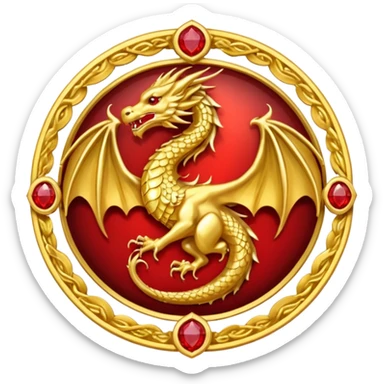 Golden dragon with wings crest / brosch in a circle with red gems and no background sticker