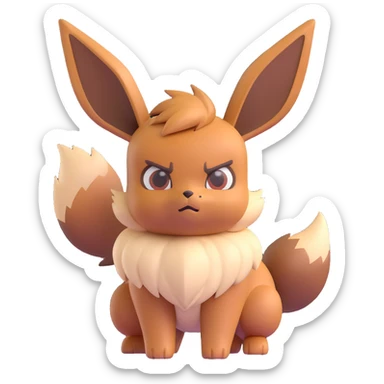 Eevee looking annoyed and tough, Microsoft emoji style, 3D, bold, simple, no text sticker