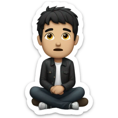 White man with black hair sitting and crying  sticker