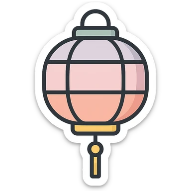Chinese lantern, icon-color-outlined style, thin clean outlines, soft rounded shapes, pastel palette #98B5BC, #B5B3C1, #C9A3C9, #E4C0CA, #F7DCD1, #F7C0AA, detailed shadows and highlights, soft lighting, transparent background, minimalist eastern style, no additional decoration sticker