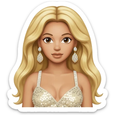 Beyonce with long blonde hair, ivory sequin crop top, ivory earring sticker