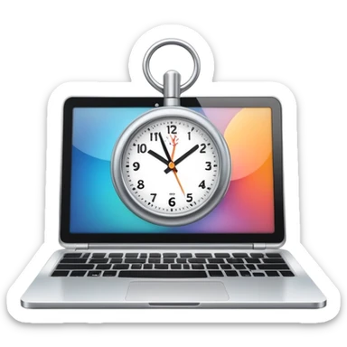 compact laptop with clock icon overlay symbolizing admin workload sticker
