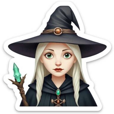 Baba Yaga sorceress woman, classic witch hat, mysterious expression sticker