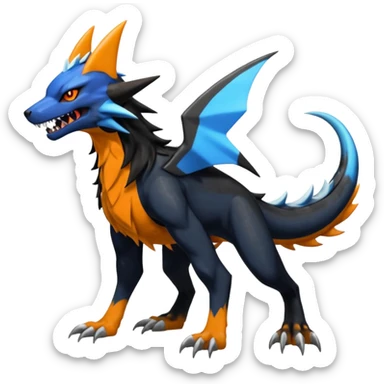 4-legged, digitigrade, clawed, furry finned sharp, cool, badass, angry, edgy Sergal-Sharpedo-Houndoom-Garchomp-Nargacuga-Silvally-Vaporeon-fusion-hybrid-creature, full body sticker