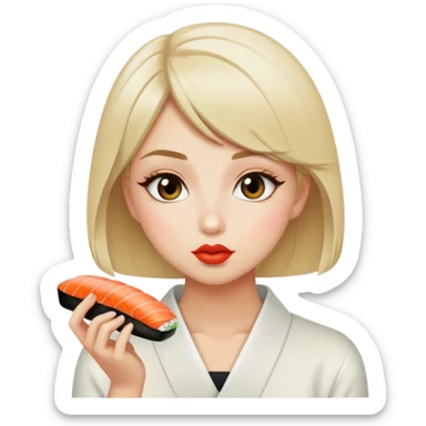 chica blanca con el cabello corto rubio dorado cenizo besando un sushi  sticker