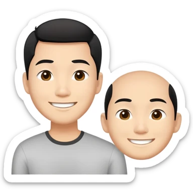 Asian man with short black hair, friendly smile, Josh Lim character sticker