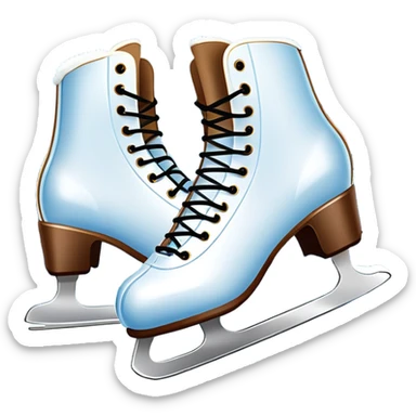 An icon showing a pair of elegant ice skates gliding across a smooth, frozen rink with snowflakes in the air. In the background, twinkling lights, winter trees, and cheering spectators create a festive atmosphere. Transparent background highlights the grace and charm of ice skating. sticker