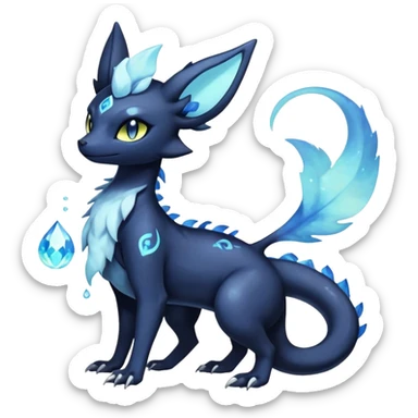Shiny icy iridescent dark gothic ethereal Nebulae Salandit-Meowstic-Umbreon-Fakémon-hybrid-creature (full body)  sticker