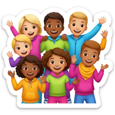 group of children laughing, fun and energetic sticker
